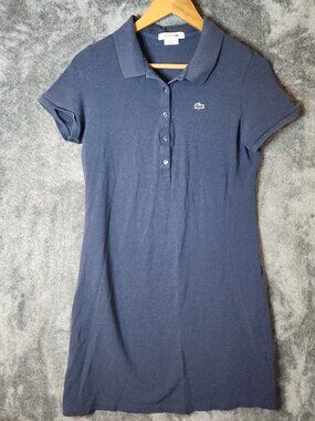 Lacoste Shirt Dress Womens S 42 Blue Pique Polo Knit Stretch Casual Preppy EUC